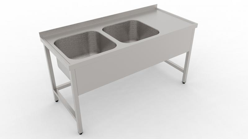 1200x700 | Stainless sink with 2 pools and drip basin