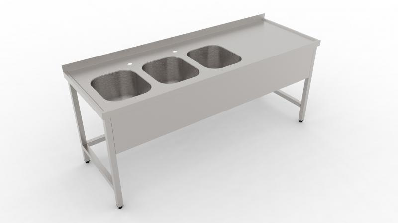 1600x600 | Stainless sink with 3 pools and drip basin