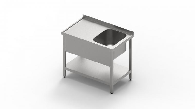 1000x600 | Stainless sink with 1 pool, drip basin and shelf
