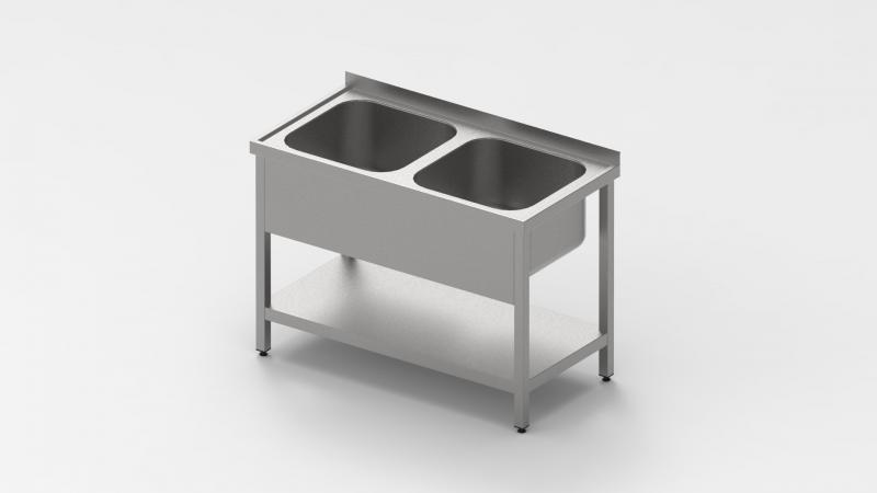 850x600 | Stainless sink with 2 pools and shelf