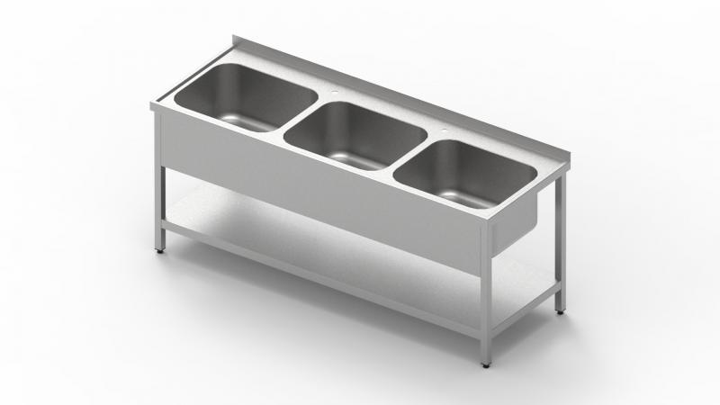 1400x700 | Stainless sink with 3 pools and shelf