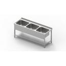2400x800 | Stainless sink with 3 pools and shelf
