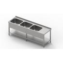 2800x800 | Stainless sink with 3 pools, drip basin and shelf
