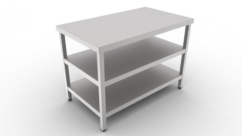 1200x600x850 | Stainless steel worktable with 2 shelves