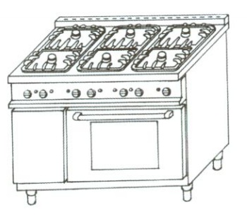 GT-61 | Gas cooker with 6 burners, 3 grids and oven