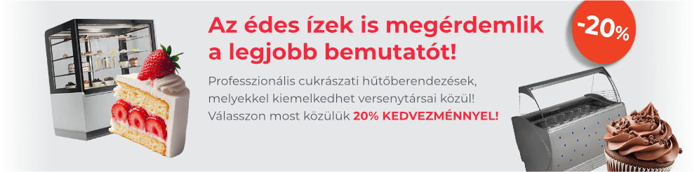 Süteményes pultok, bemutató vitrinek, fagylaltpultok és fagylaltkészítő gépek most akár 20% kedvezménnyel! 